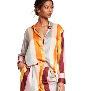 Women's Mixed Vertical Stripe Print Long Sleeve Button Down Shirt - Fe Noel